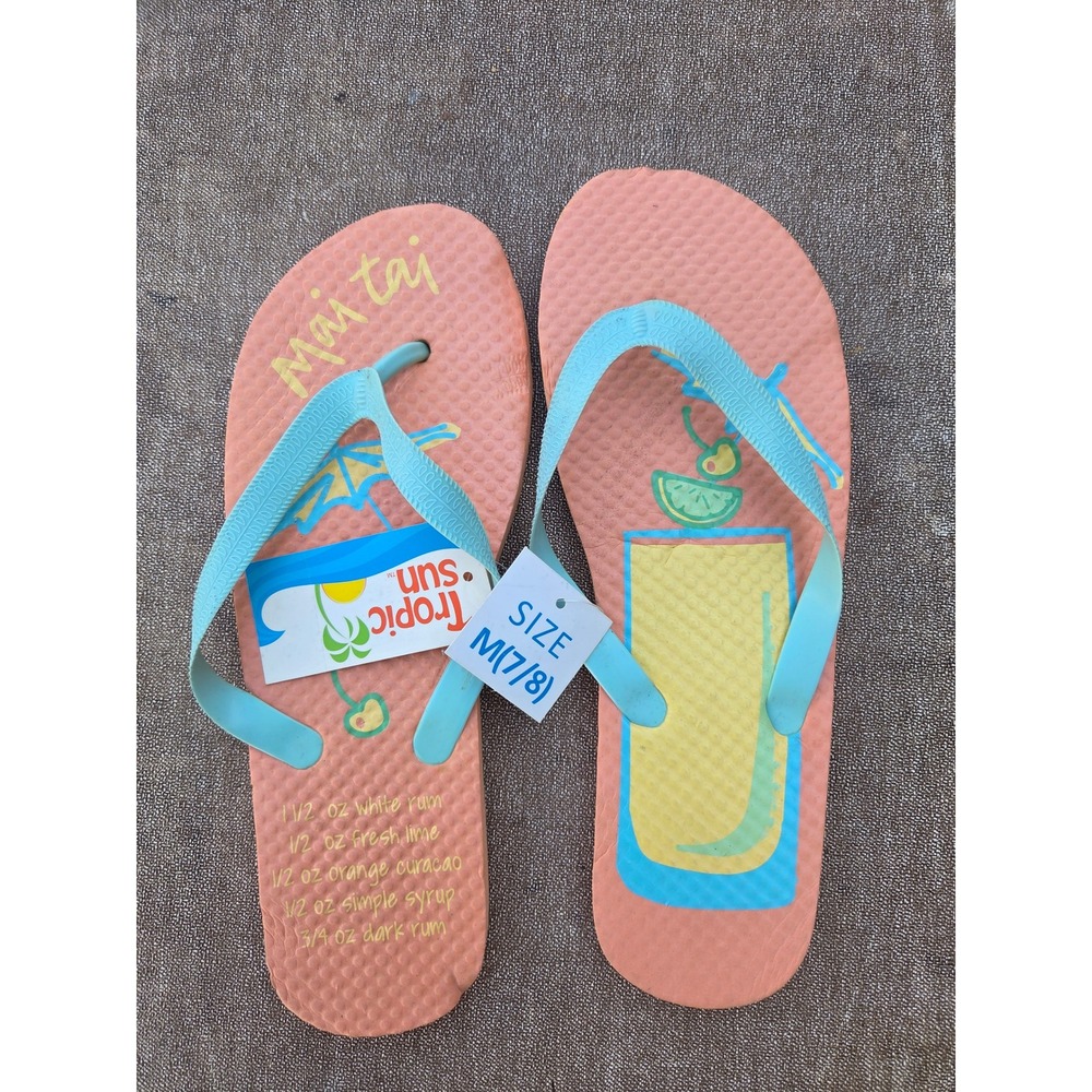 Tropic Sun Womens Mai Tai Cocktail Recipe Flip Flops Coral Blue Size M 7-8 NEW